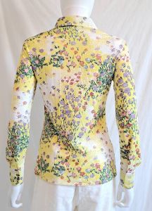 1970s Loubella Extendables Floral Polyester Blouse Large Collar Long Sleeves Button Front - Fashionconservatory.com