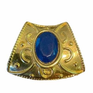 Vintage Large Gold Tone Blue Stone Bling Statement Pendant - Fashionconservatory.com
