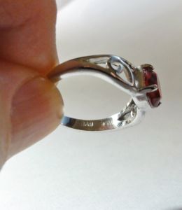 Vintage Ring, Faux Ruby Oval Gem, Silver Tone Pierced Setting, July Birthstone Size 7 - Fashionconservatory.com