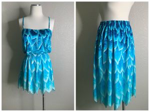 Rare 80s DeWeese 2-pc Swim Set w/Swimsuit & Skirt Matching Blue Turquoise Suit | M - Fashionconservatory.com