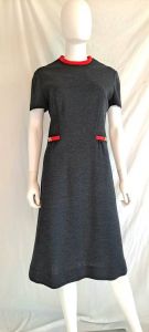 1970s Heathered Gray and Red Secretary Dress Size M/L