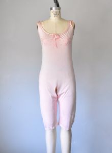 Shelby edwardian silk one piece romper, vintage lingerie, pink bloomers, step in, 1920s - Fashionconservatory.com
