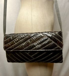 Vintage 70s 80s Gray Snakeskin Shoulder Bag with Leather Strap by Sylvia | 10.5'' x 6'' x 1.5'' - Fashionconservatory.com