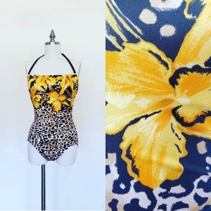 Nikki leopard swimsuit, one piece swimsuit, animal print floral bathing suit, retro swimsuit women
