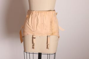 Early 1940s Light Pink Lace Up Back Attached Garter Straps Corset Waist Cincher by Isle Foundations - Fashionconservatory.com