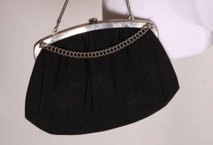 1940s Black Silver Tone Chain Clutch Evening Bag Purse - Fashionconservatory.com