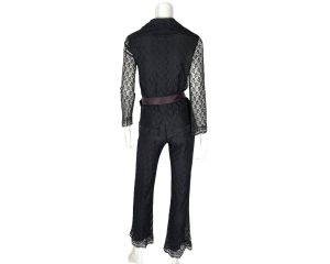 Vintage Frank Usher London Pant Suit Black Lace Outfit Sz S M - Fashionconservatory.com