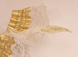 1970s 1980s Gold and White Lace Playboy Garter - Fashionconservatory.com