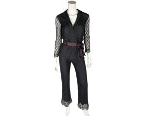 Vintage Frank Usher London Pant Suit Black Lace Outfit Sz S M