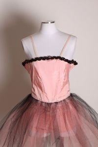 1950s Pink and Black Stretch Elastic Strap Tulle Ballerina Showgirl Burlesque Tutu Costume - XXS - Fashionconservatory.com