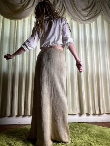 M/ 70’s Cream Prairie Skirt by Mary Farrin, Vintage Sheer Knit Maxi Skirt, Sexy & Elegant Boho Skirt - Fashionconservatory.com