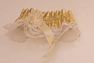 1970s 1980s Gold and White Lace Playboy Garter
