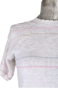 Vintage 1980s White Pastel Rose Short Sleeve Sweater  | M/L - Fashionconservatory.com