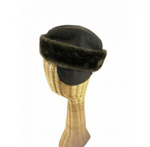 1970s wool hat with ear flaps and faux fur cuffed brim Size L - Fashionconservatory.com