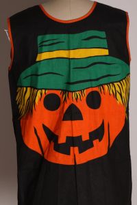 1970s Black, Orange, Green and Yellow Sleeveless Pullover Jack-o-Lantern Halloween Shirt Costume - S - Fashionconservatory.com
