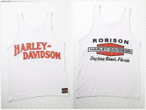 Vintage 1980s Harley Davidson Tank Top | Robinson Daytona Beach White Black Orange Sleeveless |XS/S - Fashionconservatory.com