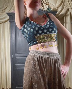 M/ Lehenga Choli Top, Traditional Indian Dress Shirt with Sequins, Beaded Details and Fringes
