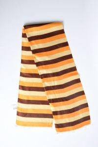 1950s Scarf | Vintage Striped Rectangular Scarf  by Halle Bros| Autumn Colors Brown Gold Pale Yellow - Fashionconservatory.com