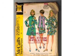 1969 Dress Sewing Pattern - 60s Misses Long Sleeve Sheath with Sash & Vest - Complete Bust 34 McCall