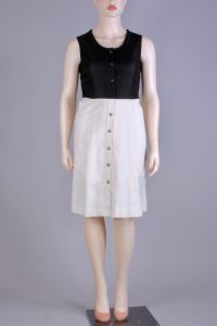 Vintage 70s Linen White Black Contrast Simple Pocket Dress w/Top 2-pc Set by Sears - Fashionconservatory.com