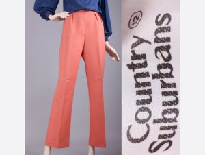 Vintage 1970s Country Suburbans Coral Linen High Waist Summer Pants | 12 M