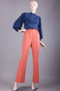 Vintage 1970s Country Suburbans Coral Linen High Waist Summer Pants | 12 M - Fashionconservatory.com