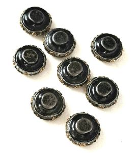 Antique Silver Gold Enameled Diminutive Black Buttons 1/2 Inch Set of 8 - Fashionconservatory.com