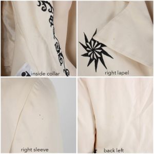 Vintage Y2K Size 4 Cream Silk Black Embroidered Boxy Crop Top Shirt or Jacket| S to L - Fashionconservatory.com