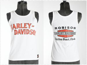 Vintage 1980s Harley Davidson Tank Top | Robinson Daytona Beach White Black Orange Sleeveless |XS/S