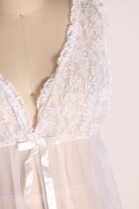 Late 1960s Early 1970s Sheer White Wide Strap Lace Trim Nightgown w/ Matching Sheer Robe Two Piece - Fashionconservatory.com
