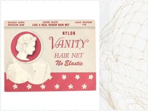 Authentic 1950s Hair Net by Vanity | Vintage Light Brown Nylon Hand Made Double Mesh Hairnet