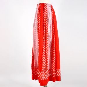 Vintage 1970s Red and White Lace Cottagecore Christmas Prairie Maxi Skirt 70s | L/XL - Fashionconservatory.com
