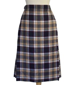 1970s Wool Plaid Pleated Wrap Skirt, Made in Scotland, Fringed Front, Leather Waist Buckles, Medium - Fashionconservatory.com