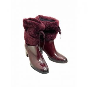 1980s molded rubber boots with faux fur cuff burgundy Size 7 - Fashionconservatory.com