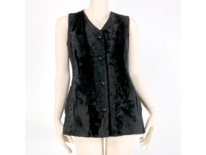 Vintage 1960s Black Shaggy Velvet Mod Beatnik Goth Tunic Long Vest Shirt 60s | XXS