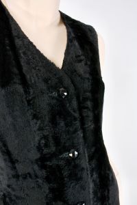 Vintage 1960s Black Shaggy Velvet Mod Beatnik Goth Tunic Long Vest Shirt 60s | XXS - Fashionconservatory.com