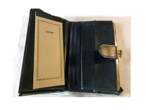 Vintage 70s Long Wallet /Checkbook Credit Card Holder NOS Navy Blue Leather - Fashionconservatory.com