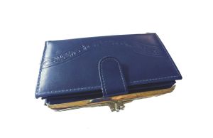 Vintage 70s Long Wallet /Checkbook Credit Card Holder NOS Navy Blue Leather