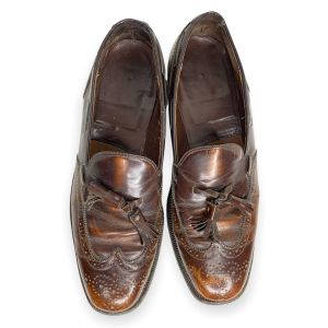 Vintage c1970s Johnston & Murphy Windsor Brown Leather Wingtip Tassel Loafer Shoes | Size 10 - Fashionconservatory.com
