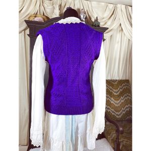 S/ 80’s Indigo Sweater Vest with Wooden Buttons and Pockets, Purple Button Up Sweater Vest - Fashionconservatory.com