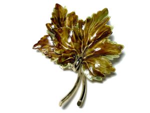 Vintage 1960s CORO Signed Maple Double Leaf Fall Autumn Enamel Large Brooch Pin - Fashionconservatory.com