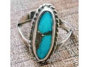 Size 5 Vintage 40s NA Dainty Turquoise + Sterling Silver Ring Pinky Southwest