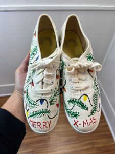 Size 6 1/2 | 1990's Vintage Hand-painted Christmas Keds Sneakers | Holiday Shoes