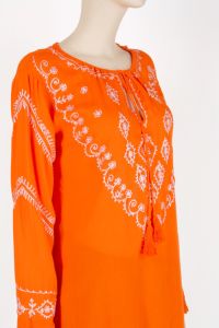 Vintage DEADSTOCK Y2k La Moda Orange Embroidered Tunic Shirt Top Hippie Boho | M to XL - Fashionconservatory.com