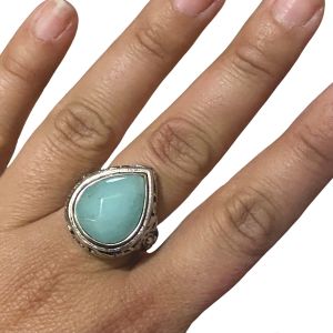 Vintage 1990’s Teardrop Shaped Blue Stone Ring in Silver Setting - Size 7.25 - Fashionconservatory.com