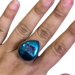 Gorgeous Vintage 1990’s Blue Stone Ring in a 925 Sterling Silver Setting - Size 9 - Fashionconservatory.com