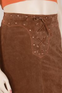 Vintage Y2K Maxima Wilsons Leather Brown Suede Asymmetrical Stud Skirt | L 12 - Fashionconservatory.com
