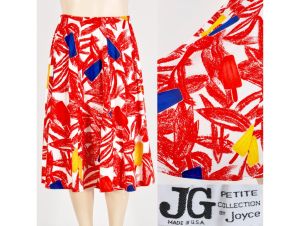Vintage 1980s Joyce Red POPSICLE Abstract Novelty Casual Midi Skirt | XXS