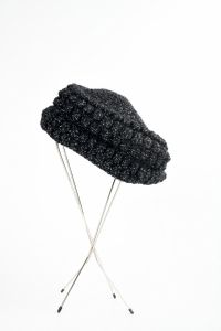 1940s Hat | Vintage 40s Black Wool Silver Metallic Popcorn Crocheted Winter Hat | Genuine Handmade - Fashionconservatory.com