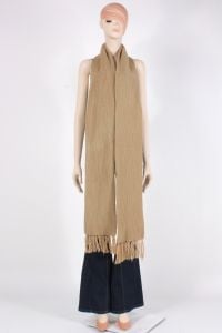 Vintage 70s BETMAR Beige Tan Knit Extra Long 104'' Fringe Scarf SOFT Shawl Wrap - Fashionconservatory.com